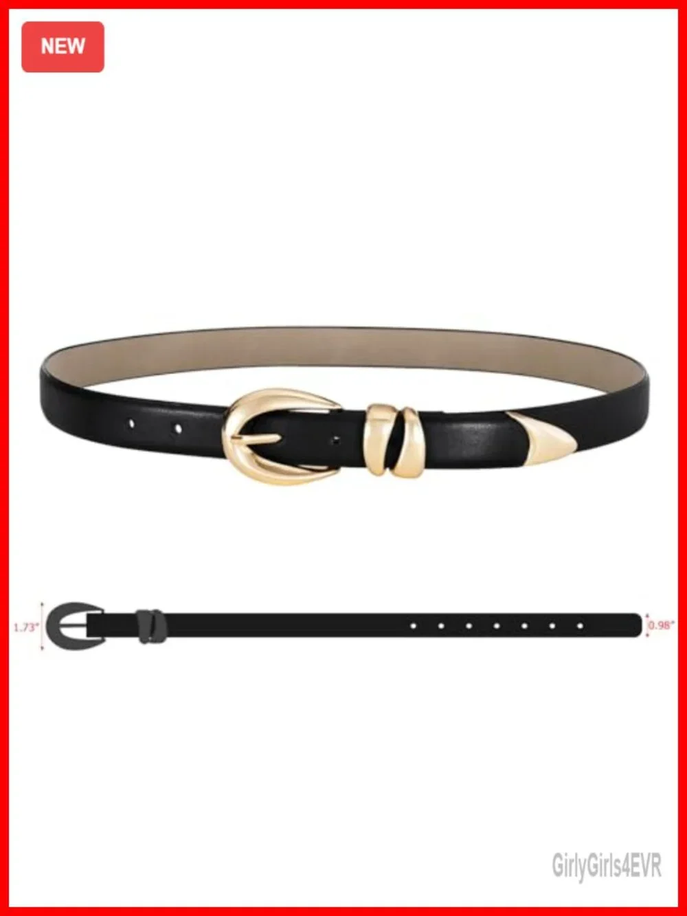 Women's Faux Leather Belt with Gold Buckle Classic Versatile Stylish Accessory